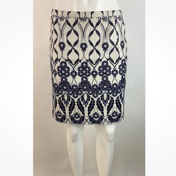 J. Crew Dresses & Skirts - J Crew Sz 4 Navy Trellis A-Line Skirt Cotton Polyester Preppy Business Casual